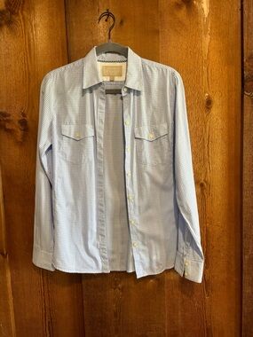 Banana Republic Classic Blue Gingham Soft Wash 100% Cotton Button Up Shirt S